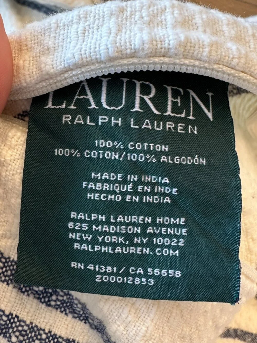Lauren Ralph Lauren Cotton Pillow Covers Blue Cream Stripe 19 x 19 Cottagecore